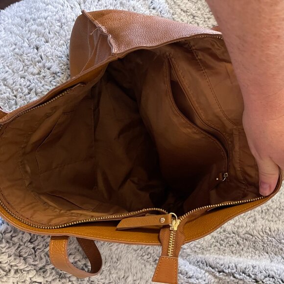 STELLA & MAX LEATHER LARGE CONAC BROWN SHOULDER TOTE BAG - Picture 6 of 6